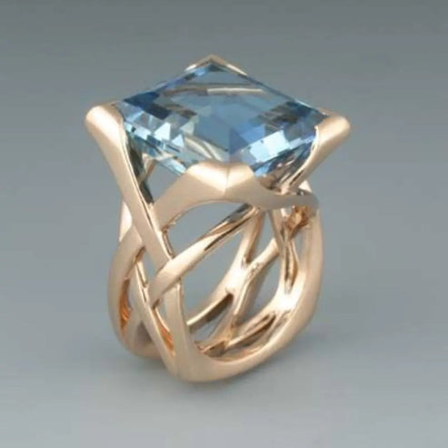 Vintage Roségold Blauer Zirkonia Ring