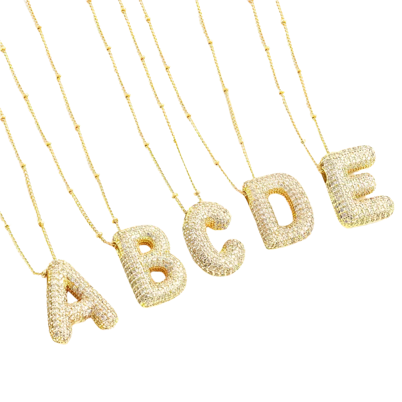 Bubble Letter Initialen Halskette Set | Gold