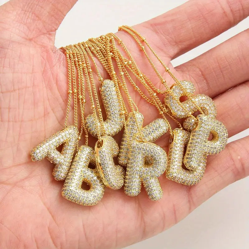 Bubble Letter Initialen Halskette Set | Gold