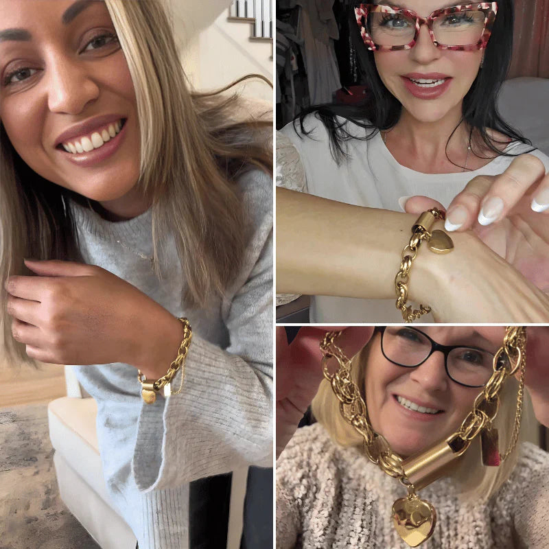 Herzförmiges, klobiges Armband | Gold