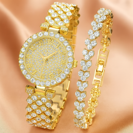 Luxuriöses Set aus Uhr und Armband in Gold | Gold