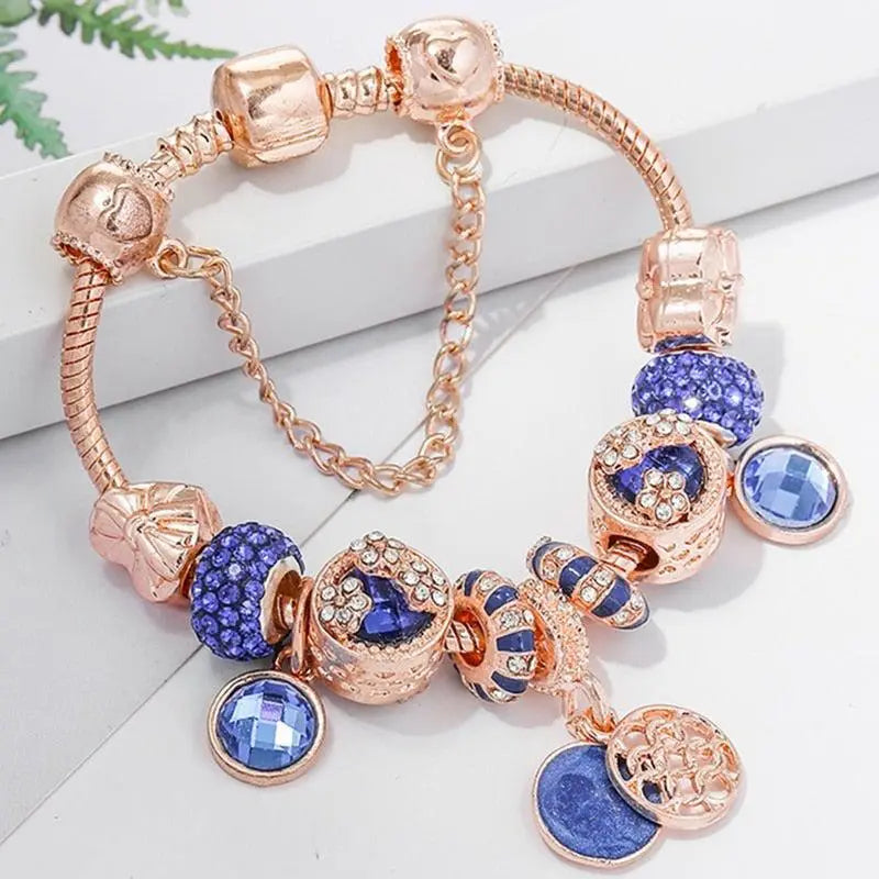 Armband aus Roségold und blauem Kristall