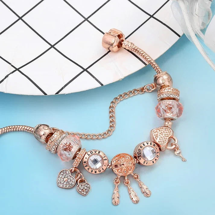 Rosé-Traumfänger-Armband mit Anhängern aus Silber