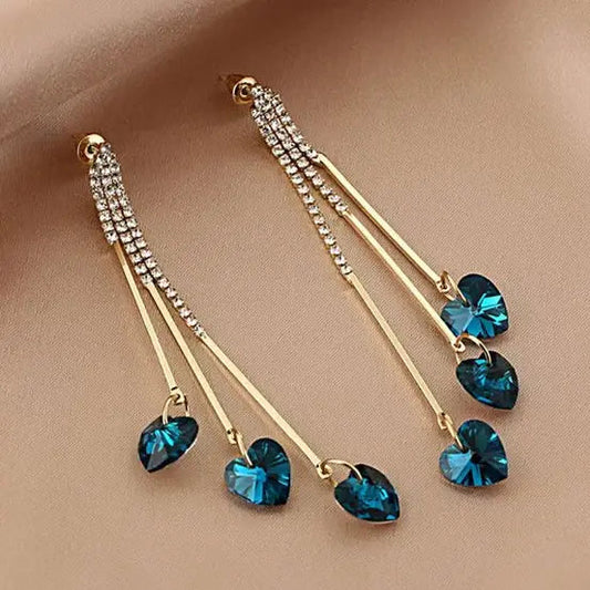 Blaue Kristallherz-Ohrringe Elegant Rain