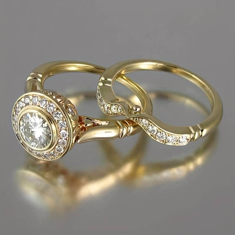 Gold- und Zirkon-Ring-Set
