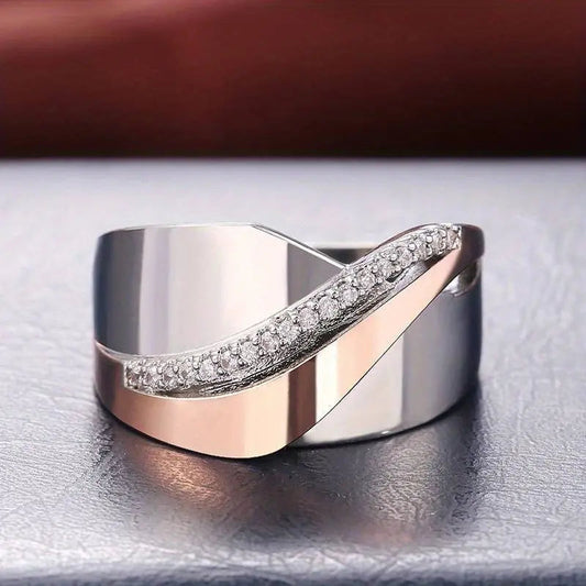 Vintage-Ring aus Roségold und Silber mit Zirkonia