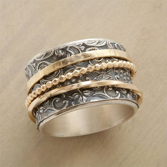 Aurora Duo – Vintage-Ring in Gold- und Antiksilber-Optik