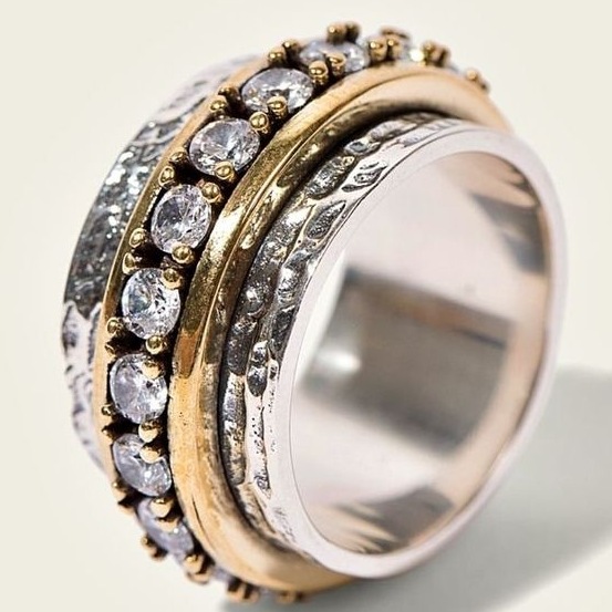 Vintage-Gold-Silber-Ring mit Zirkonias