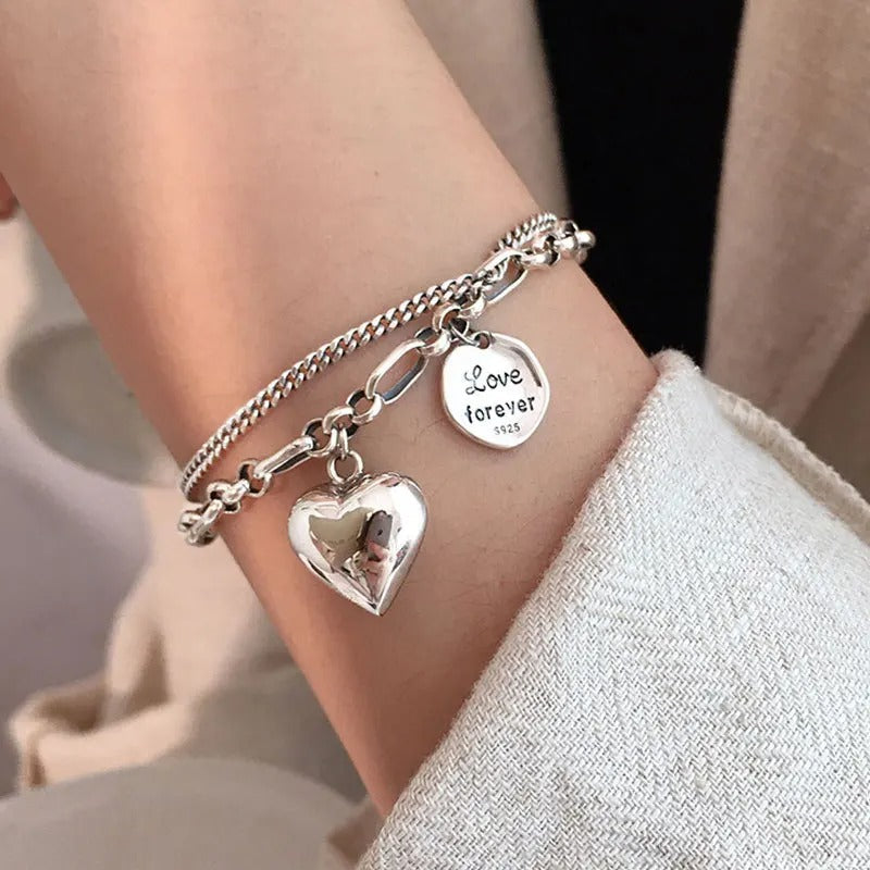 925er Silberarmband mit Gravur „Love Forever“ + 2 Gratis-Charms