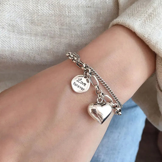 925er Silberarmband mit Gravur „Love Forever“ + 2 Gratis-Charms